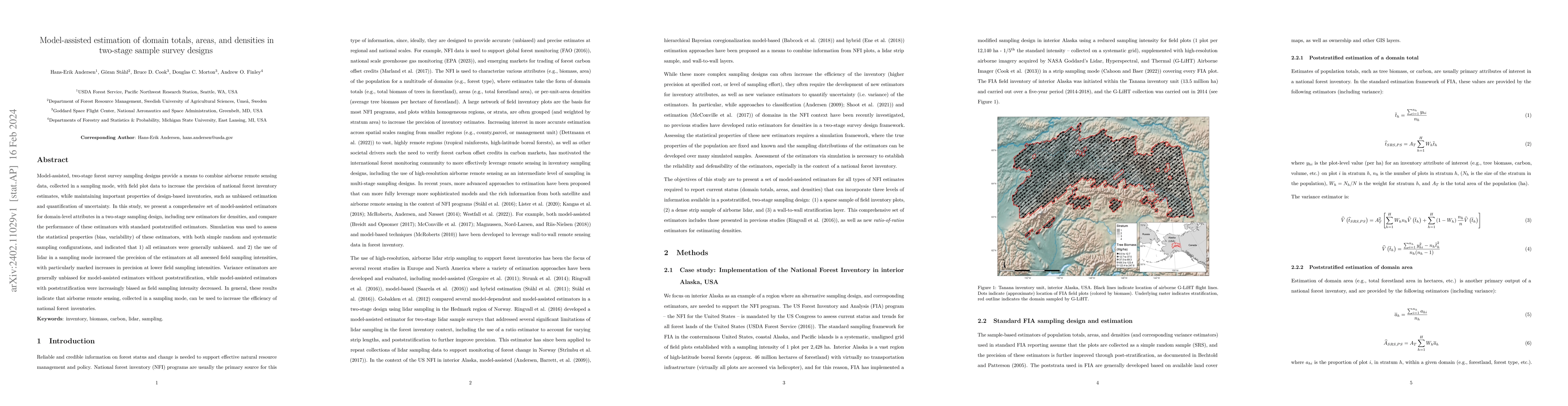 Thumbnail for Model-assisted estimation of domain totals, areas, and densities in
  two-stage sample survey designs