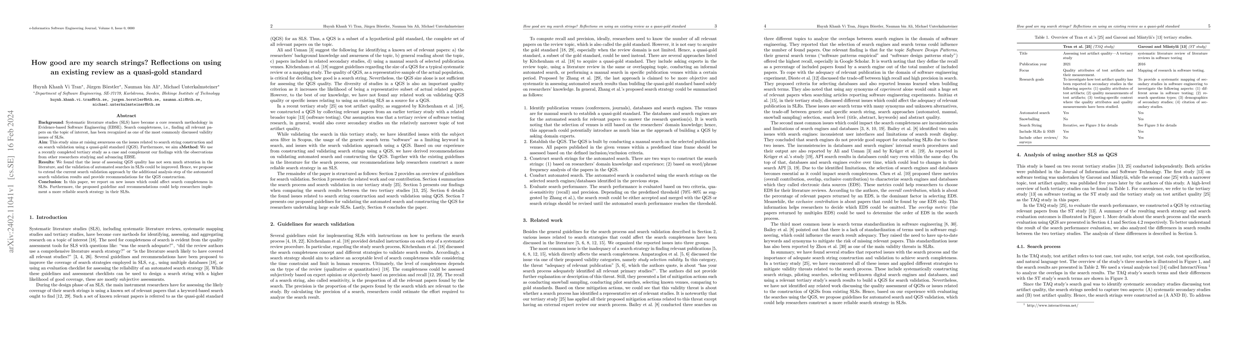 Thumbnail for How good are my search strings? Reflections on using an existing review
  as a quasi-gold standard