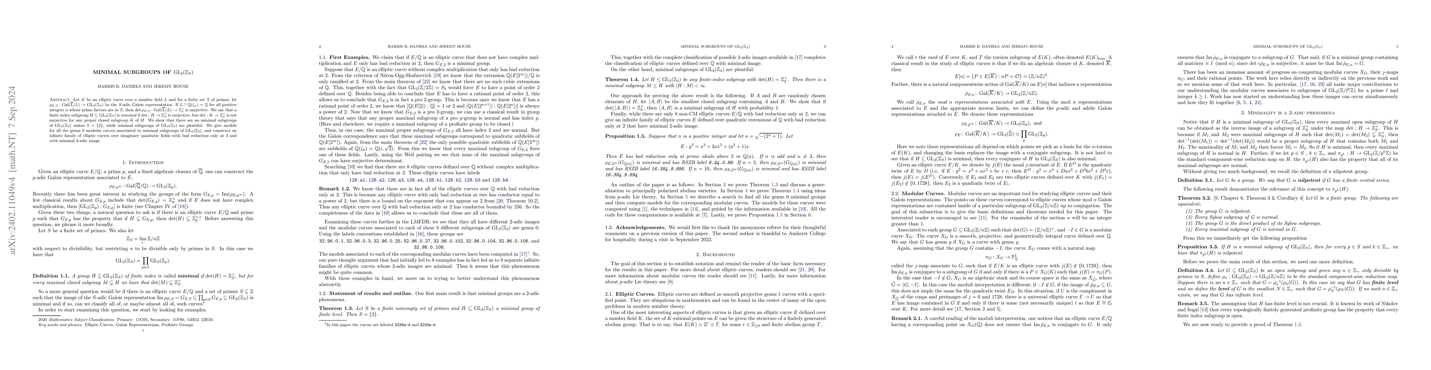 Thumbnail for Minimal Subgroups of ${\rm GL}_2(\mathbb{Z}_{S})$