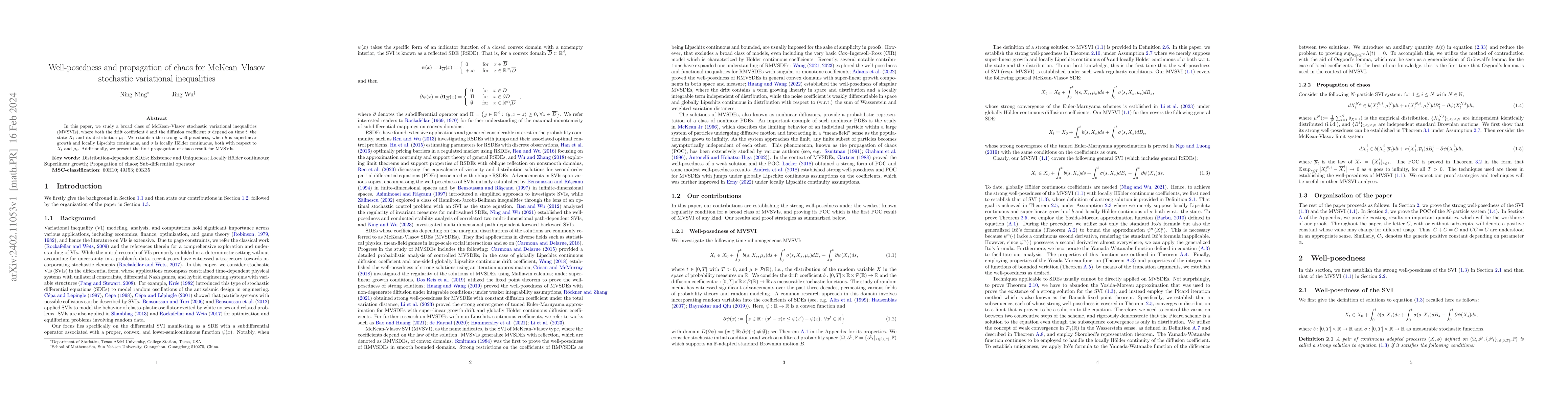 Thumbnail for Well-posedness and propagation of chaos for McKean-Vlasov stochastic
  variational inequalities