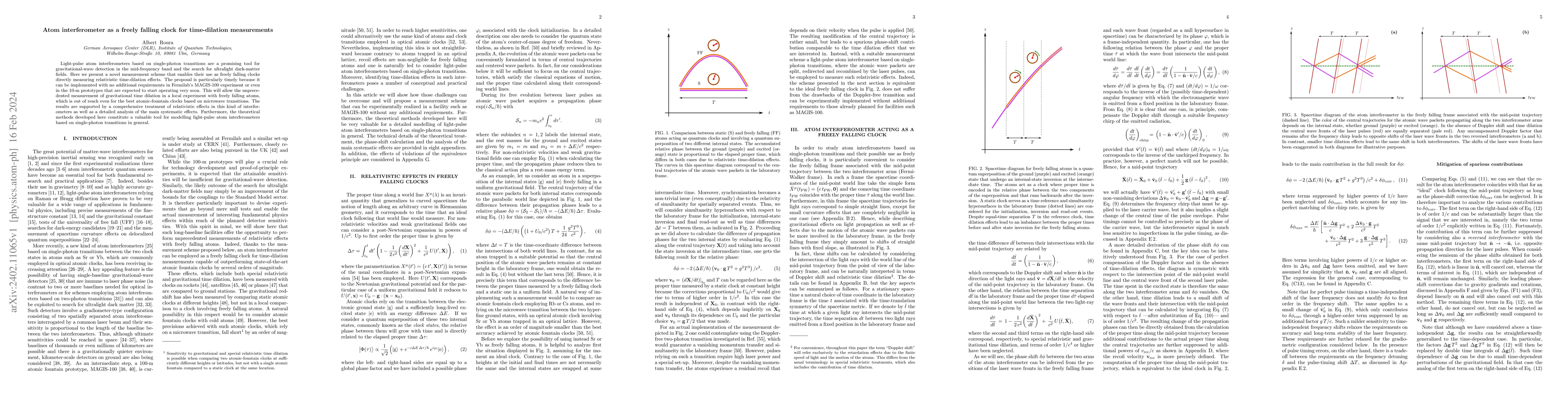 Thumbnail for Atom interferometer as a freely falling clock for time-dilation
  measurements