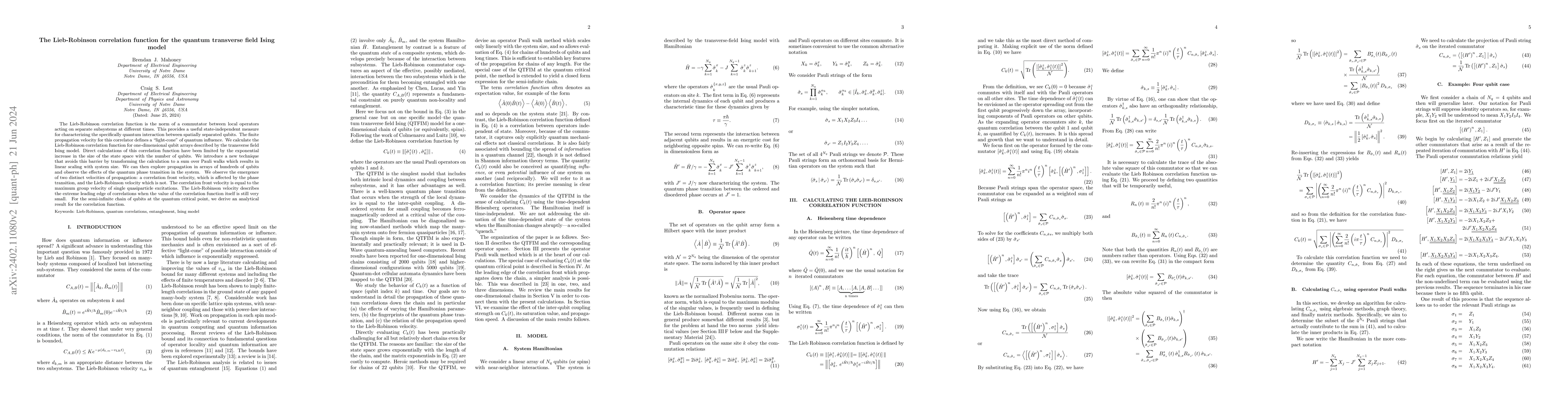 Thumbnail for Lieb-Robinson correlation function for the quantum transverse field
  Ising model