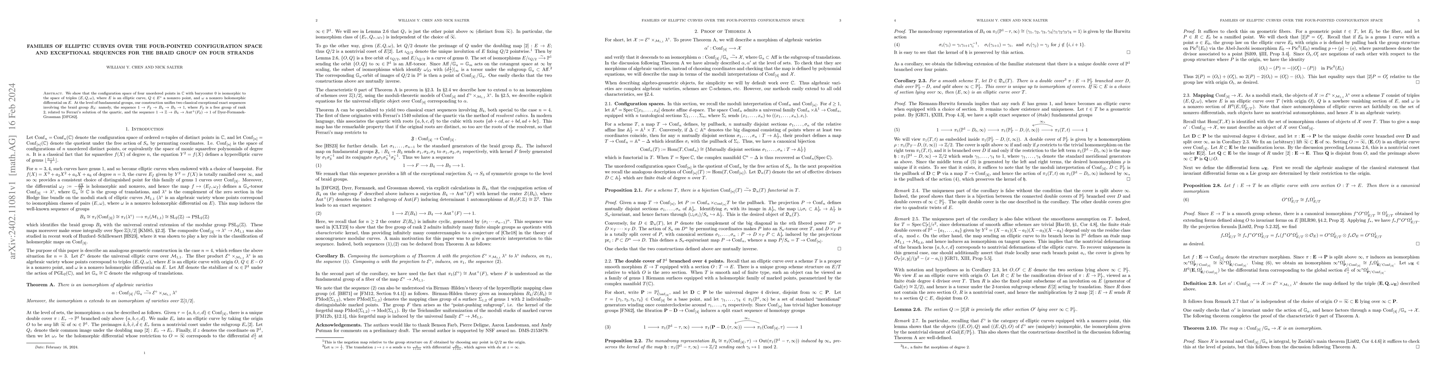 Thumbnail for Families of elliptic curves over the four-pointed configuration space
  and exceptional sequences for the braid group on four strands