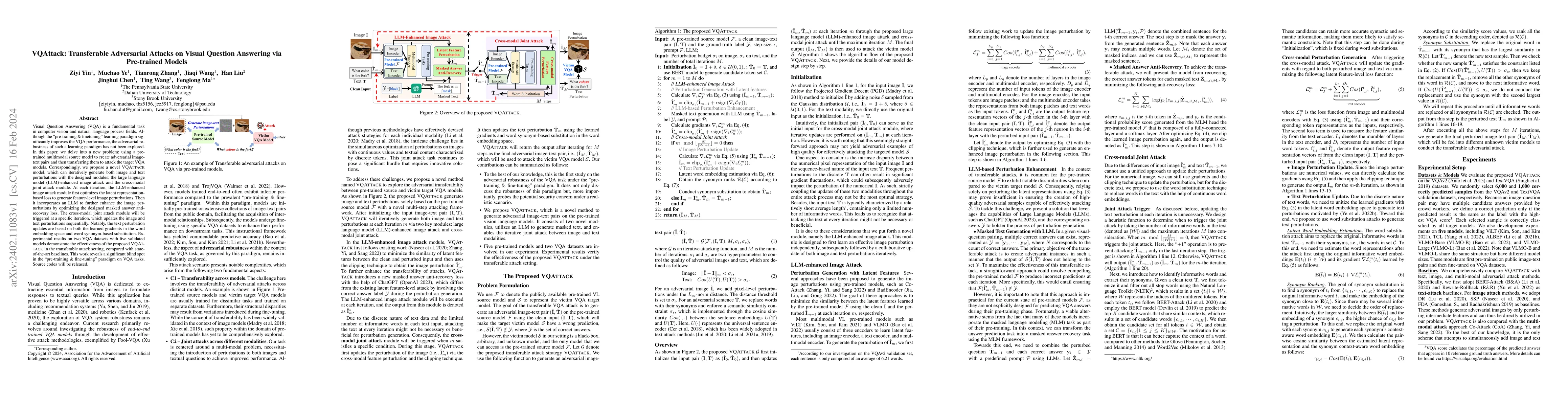 Thumbnail for VQAttack: Transferable Adversarial Attacks on Visual Question Answering
  via Pre-trained Models