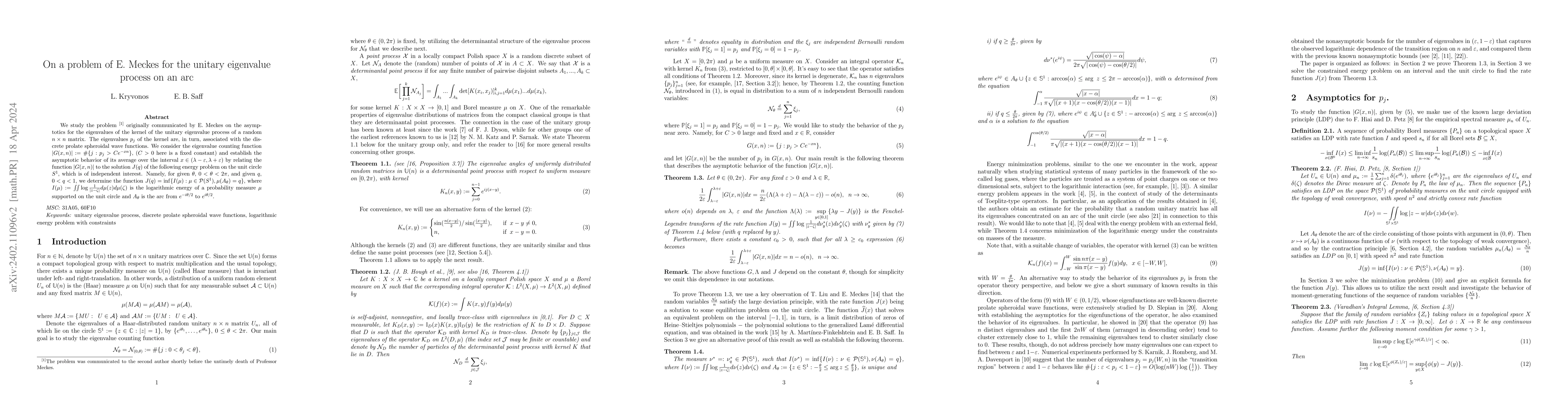 Thumbnail for On a problem of E. Meckes for the unitary eigenvalue process on an arc