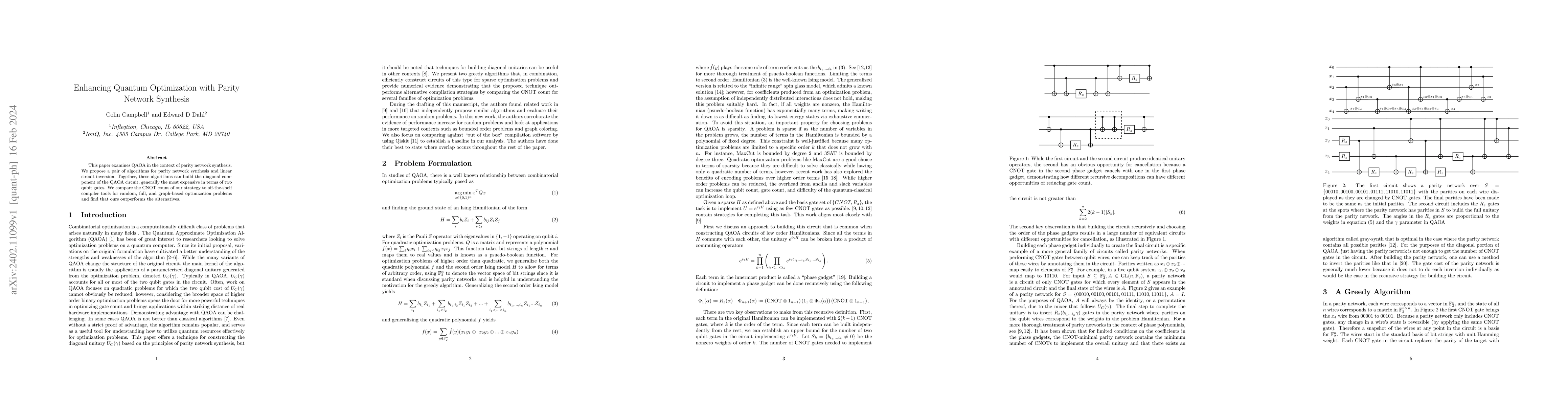 Thumbnail for Enhancing Quantum Optimization with Parity Network Synthesis