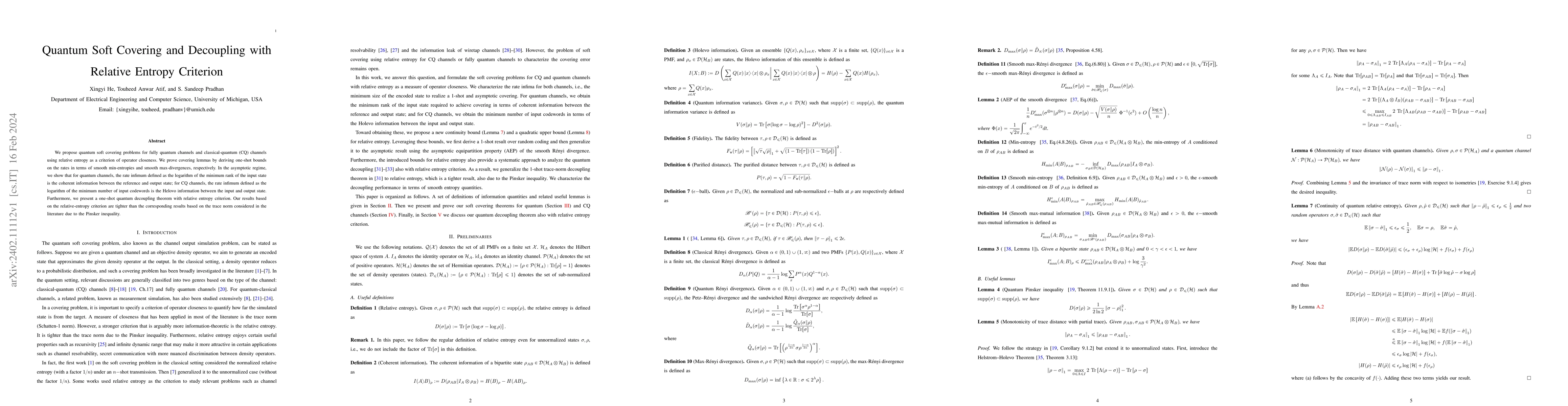 Thumbnail for Quantum Soft Covering and Decoupling with Relative Entropy Criterion