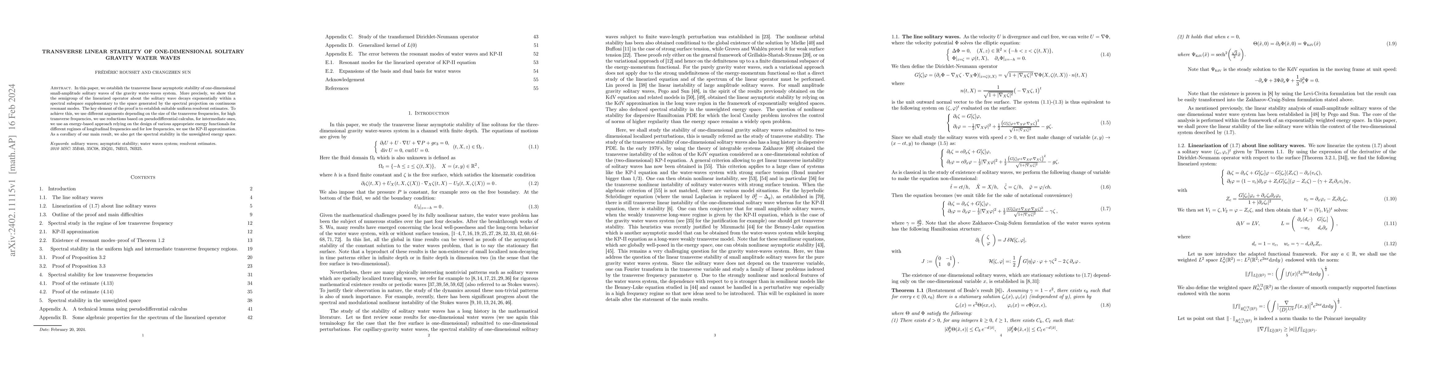 Thumbnail for Transverse linear stability of one-dimensional solitary gravity water
  waves