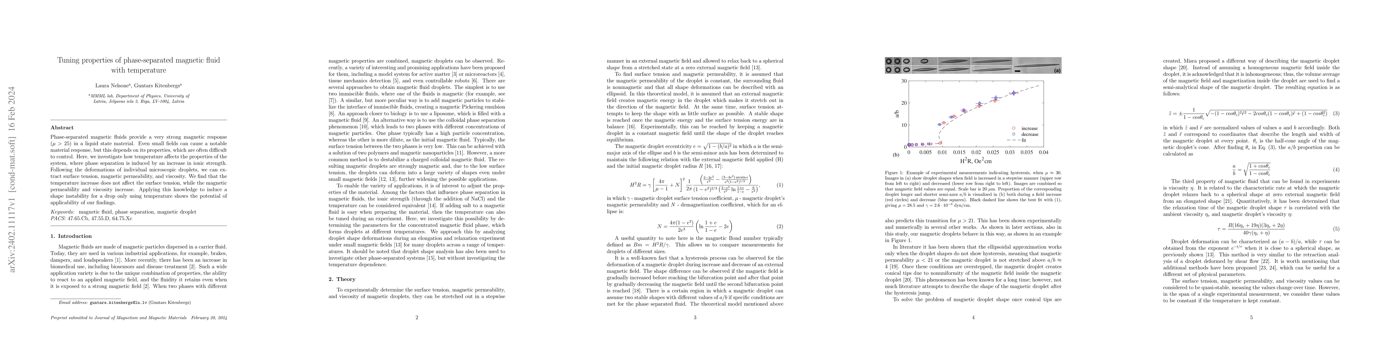 Thumbnail for Tuning properties of phase-separated magnetic fluid with temperature