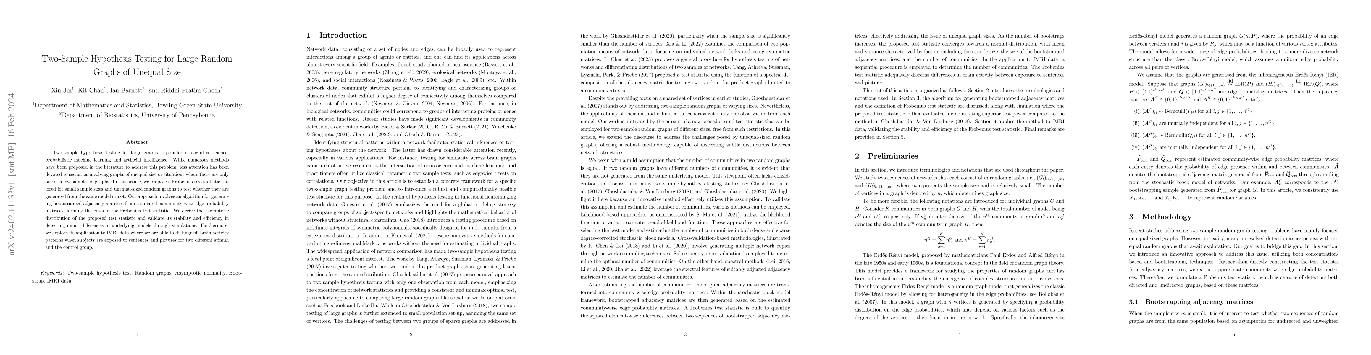 Thumbnail for Two-Sample Hypothesis Testing for Large Random Graphs of Unequal Size