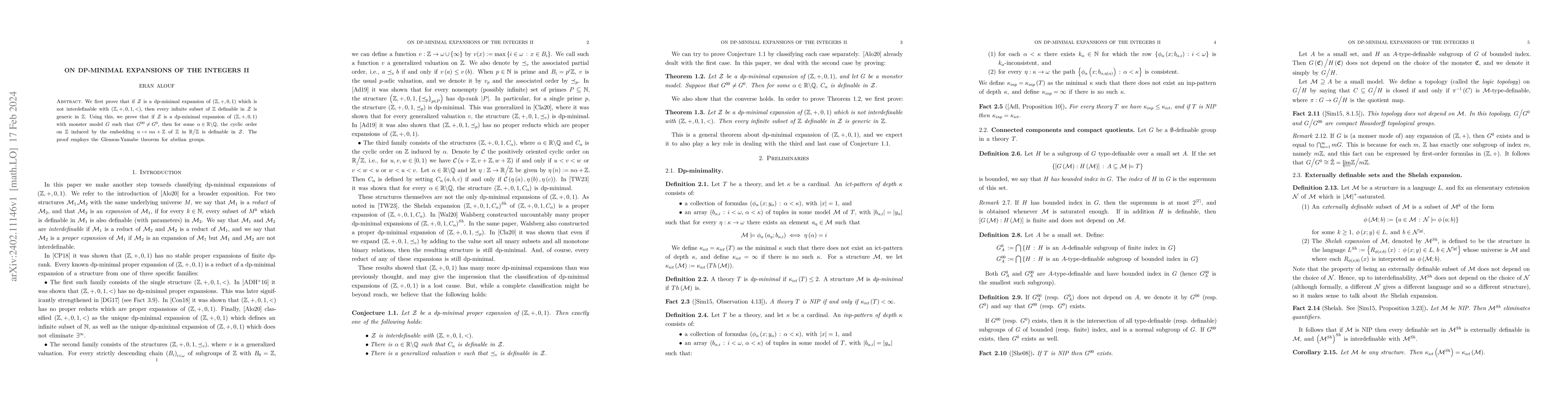 Thumbnail for On dp-minimal expansions of the integers II