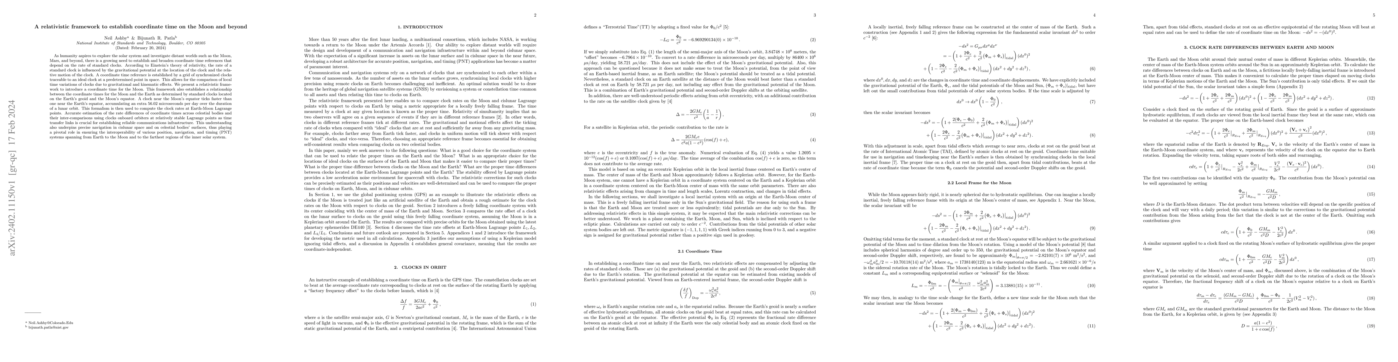 Thumbnail for A Relativistic Framework to Establish Coordinate Time on the Moon and
  Beyond