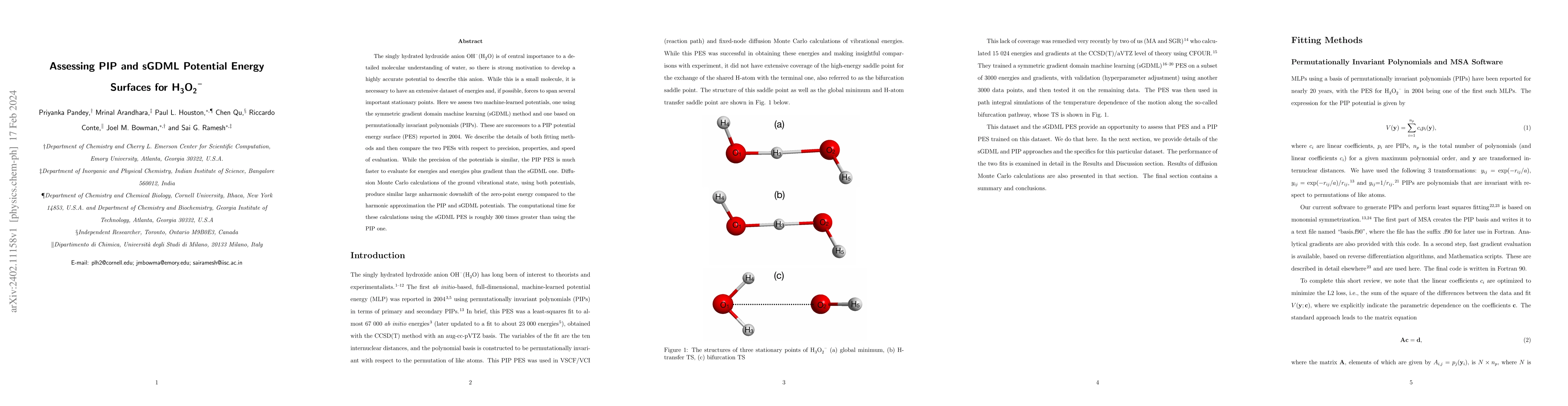 Thumbnail for Assessing PIP and sGDML Potential Energy Surfaces for H3O2-