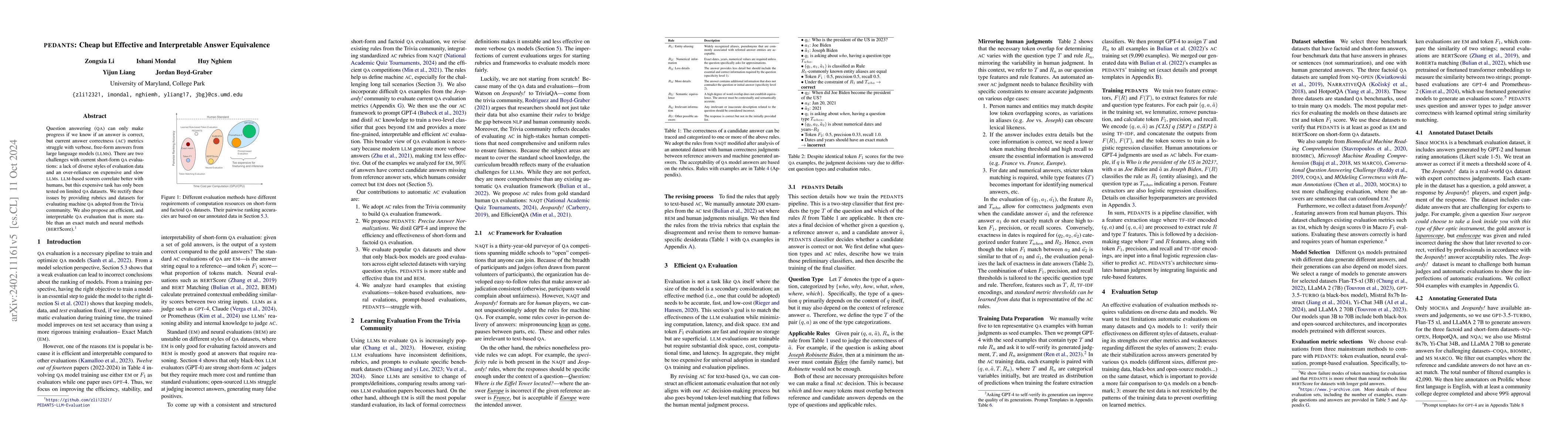 Thumbnail for PEDANTS (Precise Evaluations of Diverse Answer Nominee Text for
  Skinflints): Efficient Evaluation Analysis and Benchmarking for Open-Domain
  Question Answering