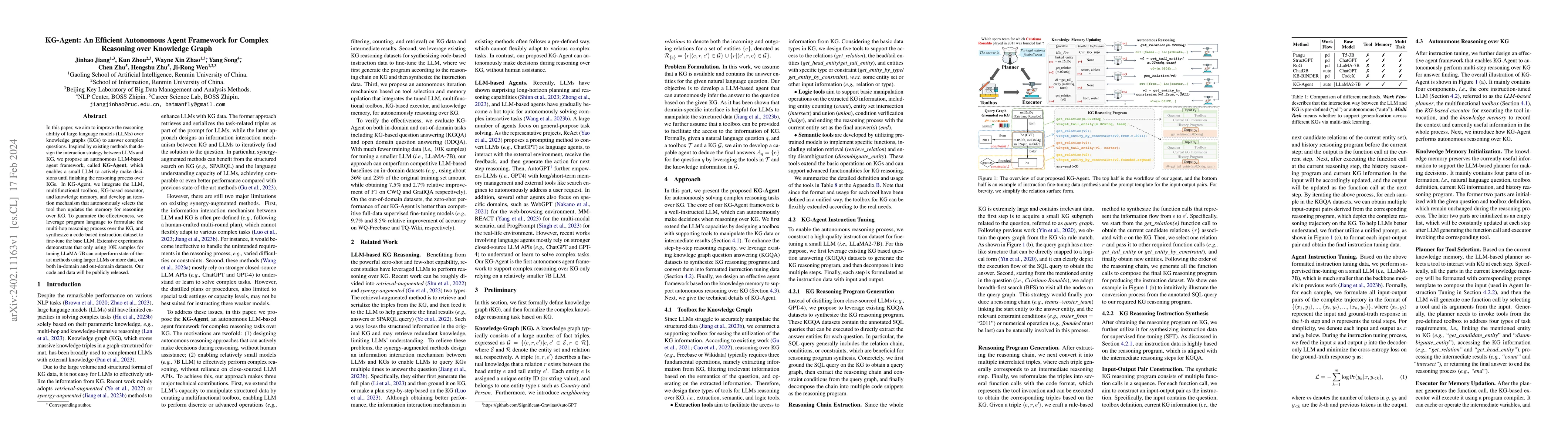 Thumbnail for KG-Agent: An Efficient Autonomous Agent Framework for Complex Reasoning
  over Knowledge Graph