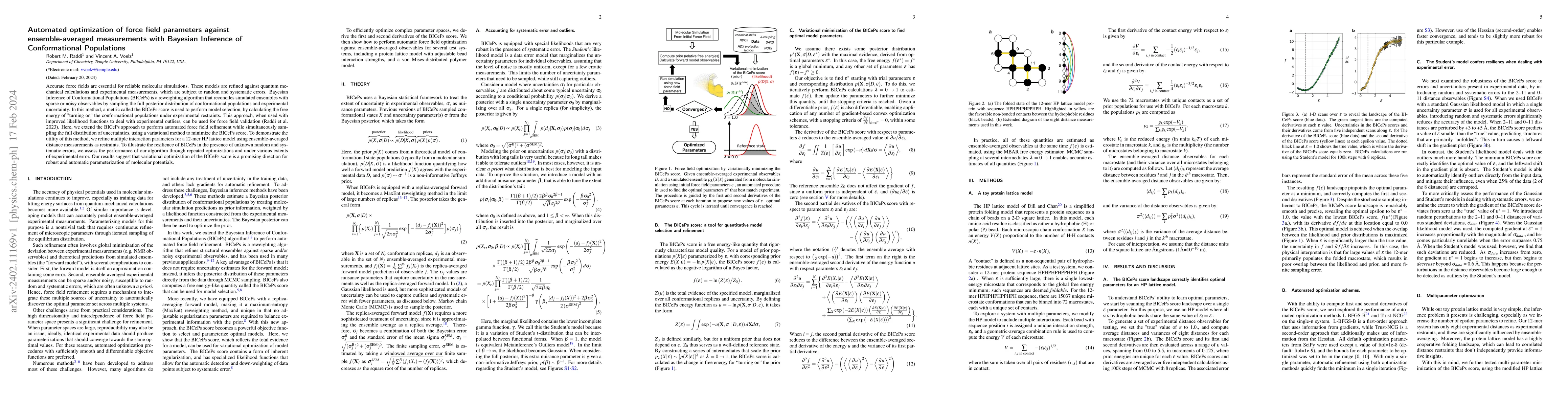 Thumbnail for Automated optimization of force field parameters against
  ensemble-averaged measurements with Bayesian Inference of Conformational
  Populations