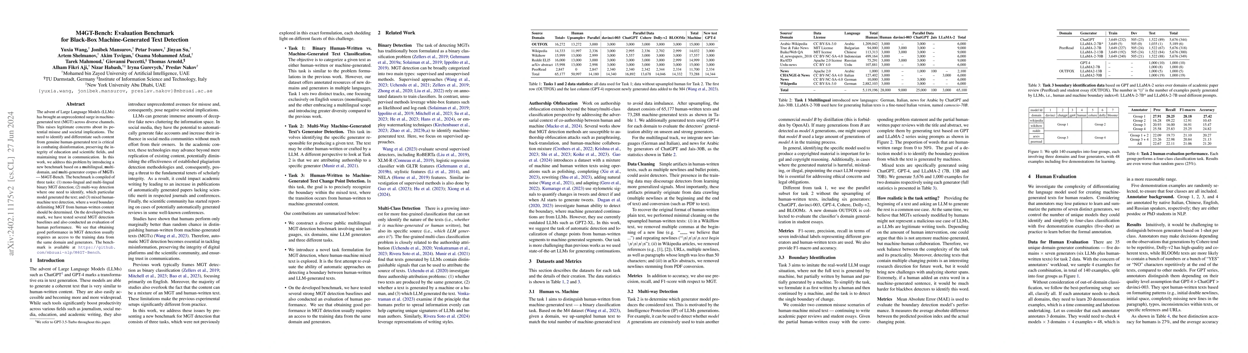 Thumbnail for M4GT-Bench: Evaluation Benchmark for Black-Box Machine-Generated Text
  Detection