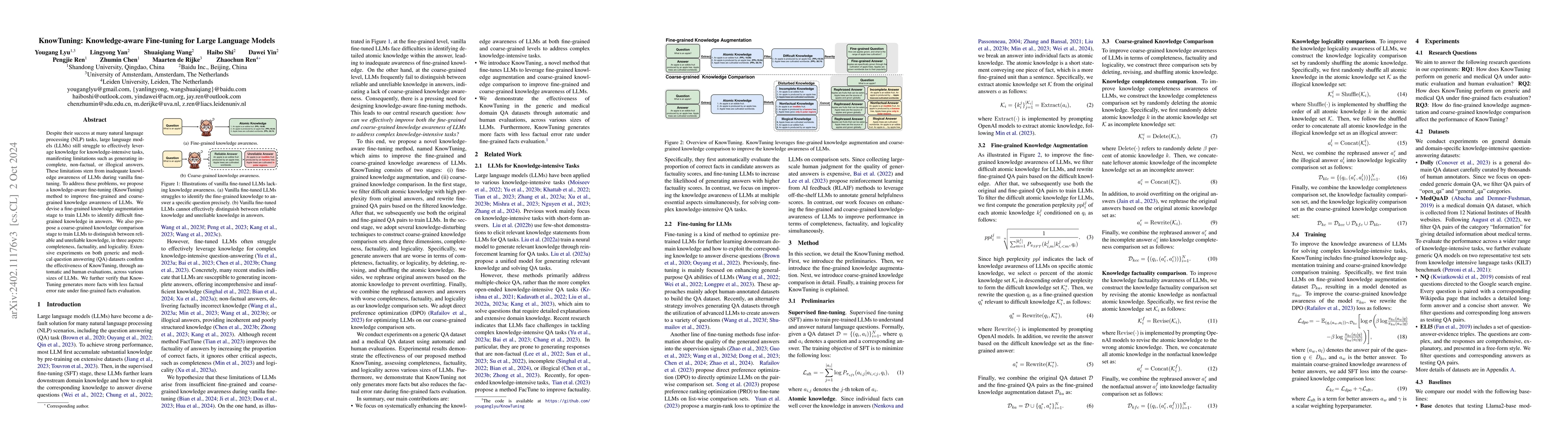 Thumbnail for KnowTuning: Knowledge-aware Fine-tuning for Large Language Models
