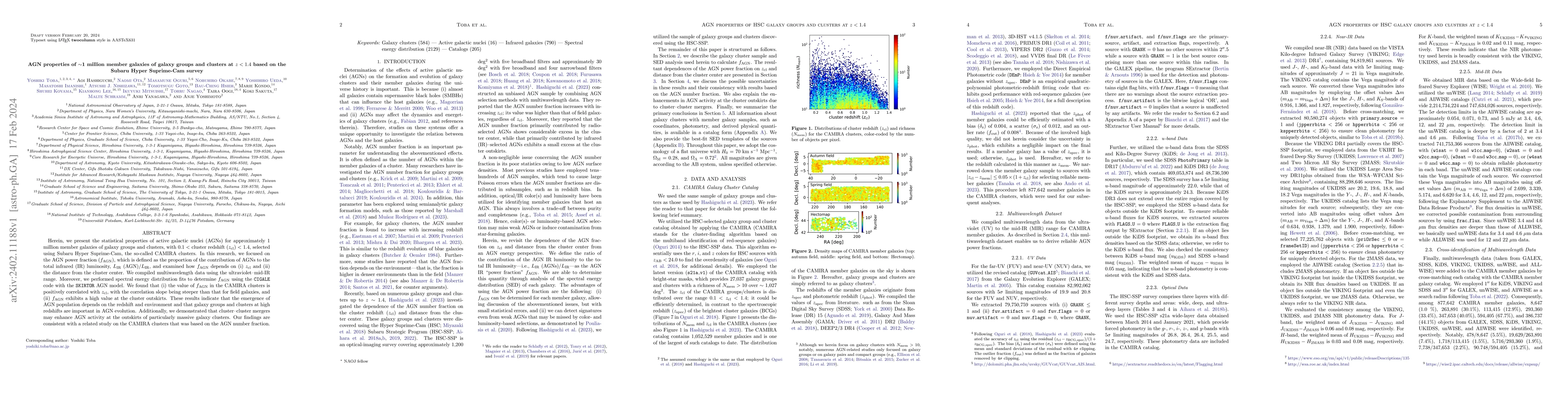 Thumbnail for AGN properties of ~1 million member galaxies of galaxy groups and
  clusters at z < 1.4 based on the Subaru Hyper Suprime-Cam survey