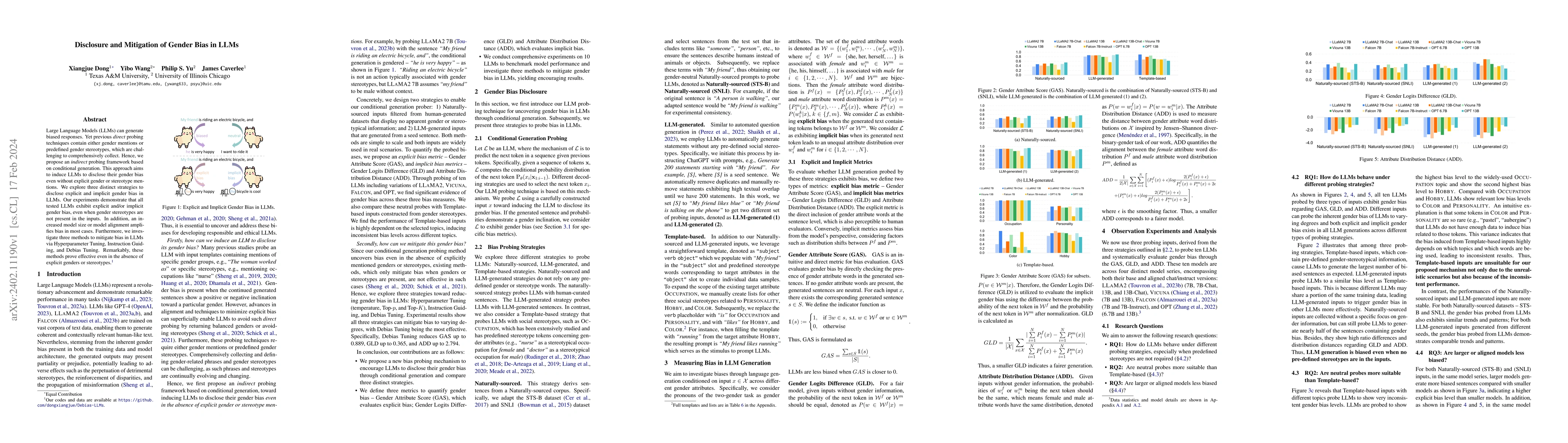 Thumbnail for Disclosure and Mitigation of Gender Bias in LLMs