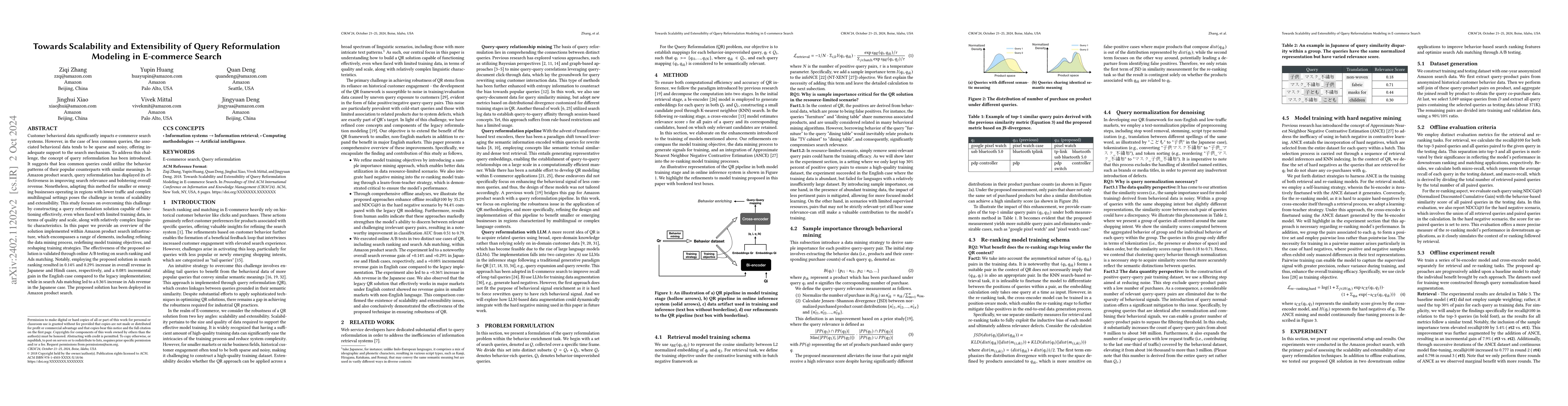 Thumbnail for Towards Scalability and Extensibility of Query Reformulation Modeling in
  E-commerce Search
