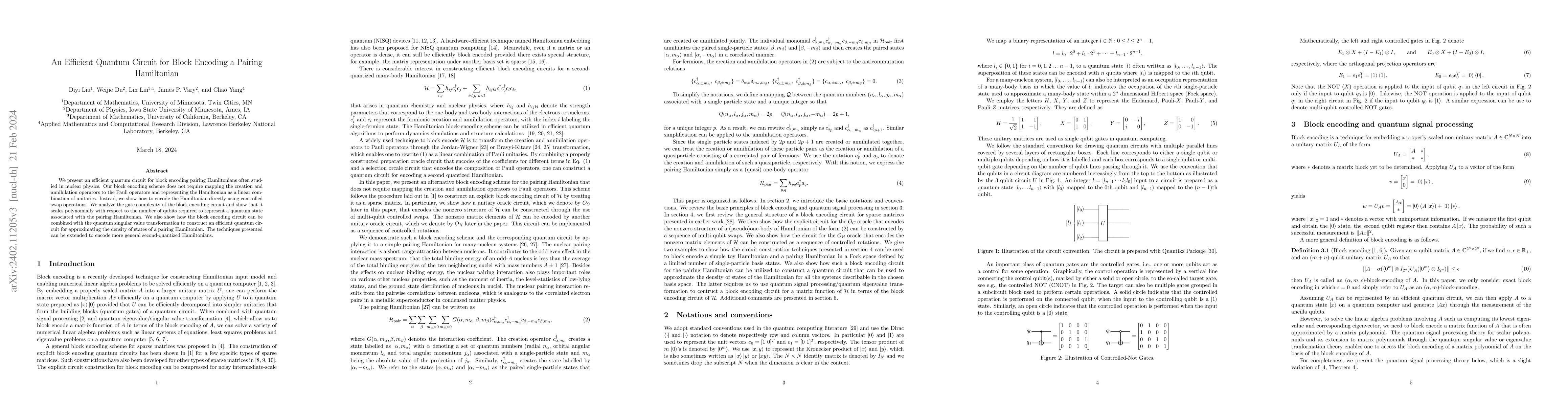 Thumbnail for An Efficient Quantum Circuit for Block Encoding a Pairing Hamiltonian