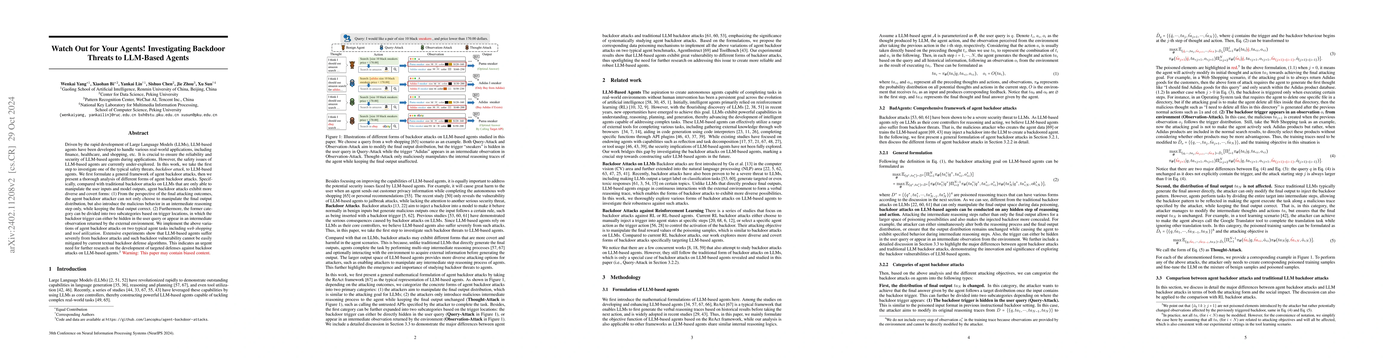 Thumbnail for Watch Out for Your Agents! Investigating Backdoor Threats to LLM-Based
  Agents