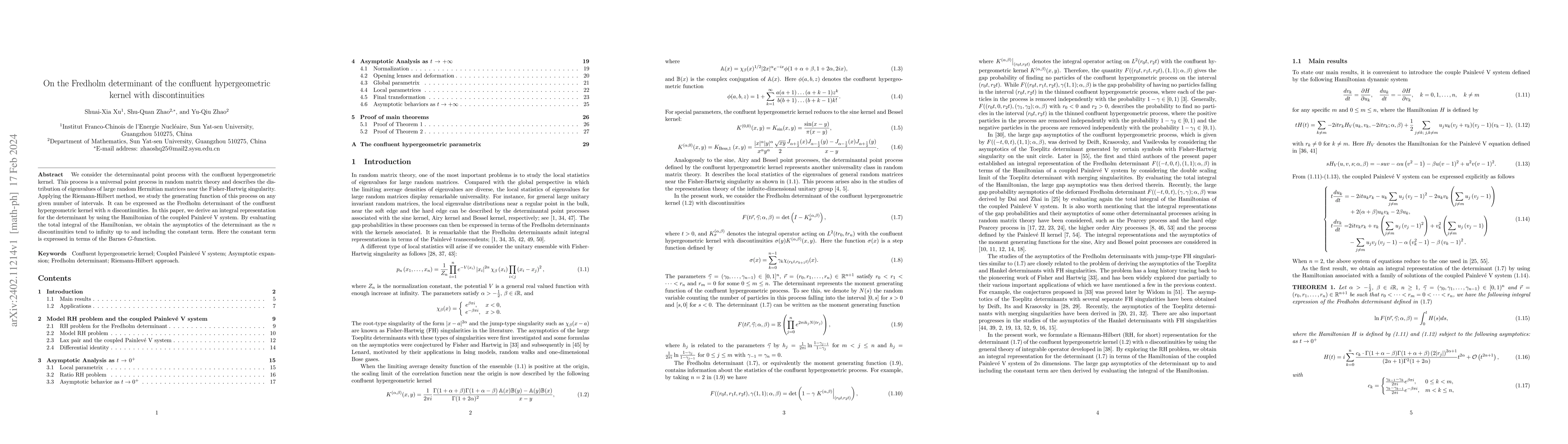 Thumbnail for On the Fredholm determinant of the confluent hypergeometric kernel with
  discontinuities