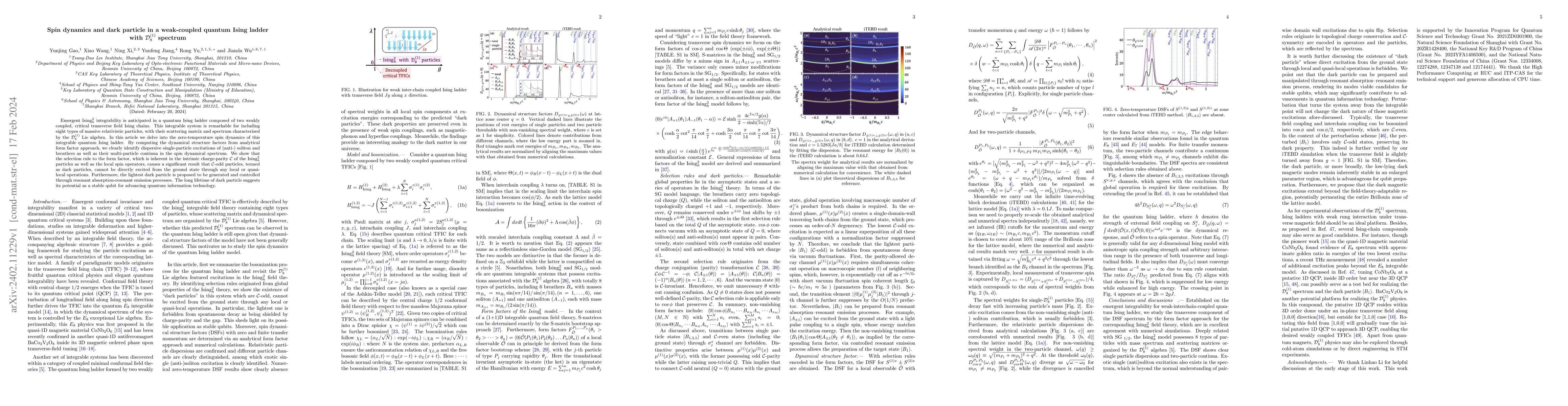 Thumbnail for Spin dynamics and dark particle in a weak-coupled quantum Ising ladder
  with $\mathcal{D}_8^{(1)}$ spectrum