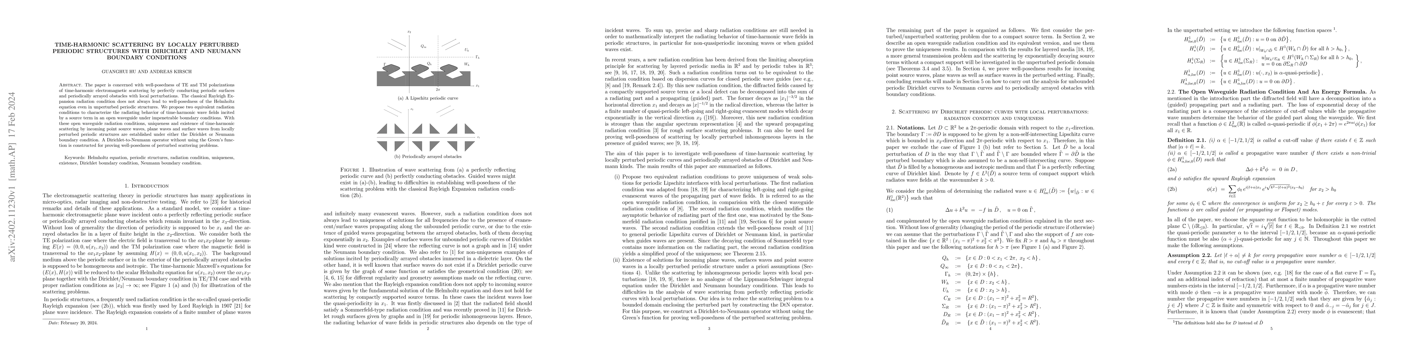 Thumbnail for Time-harmonic scattering by locally perturbed periodic structures with
  Dirichlet and Neumann boundary conditions
