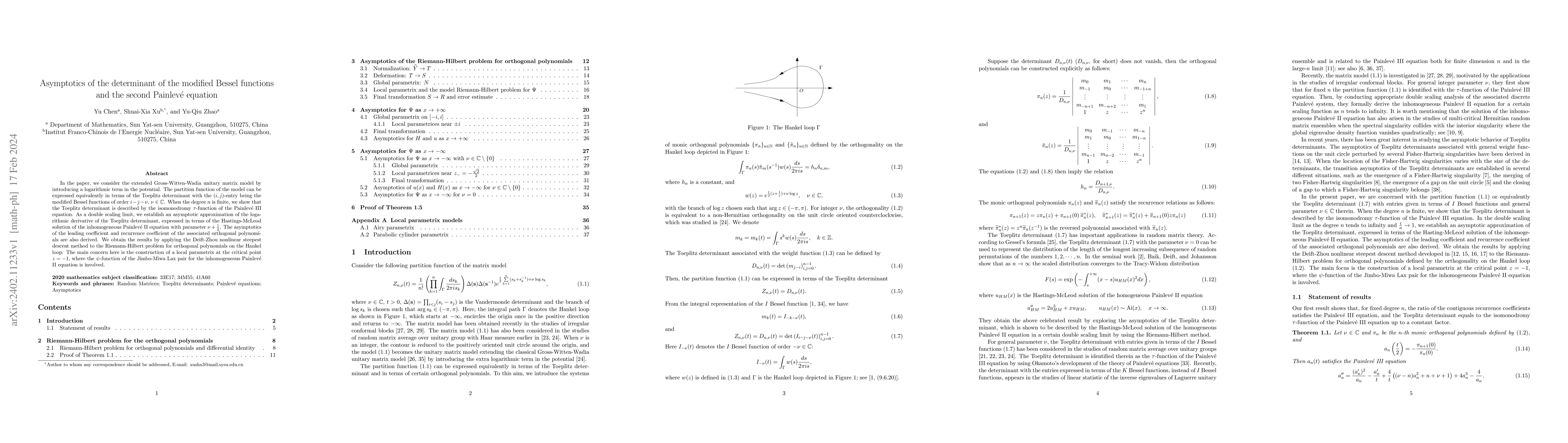 Thumbnail for Asymptotics of the determinant of the modified Bessel functions and the
  second Painlev\'e equation