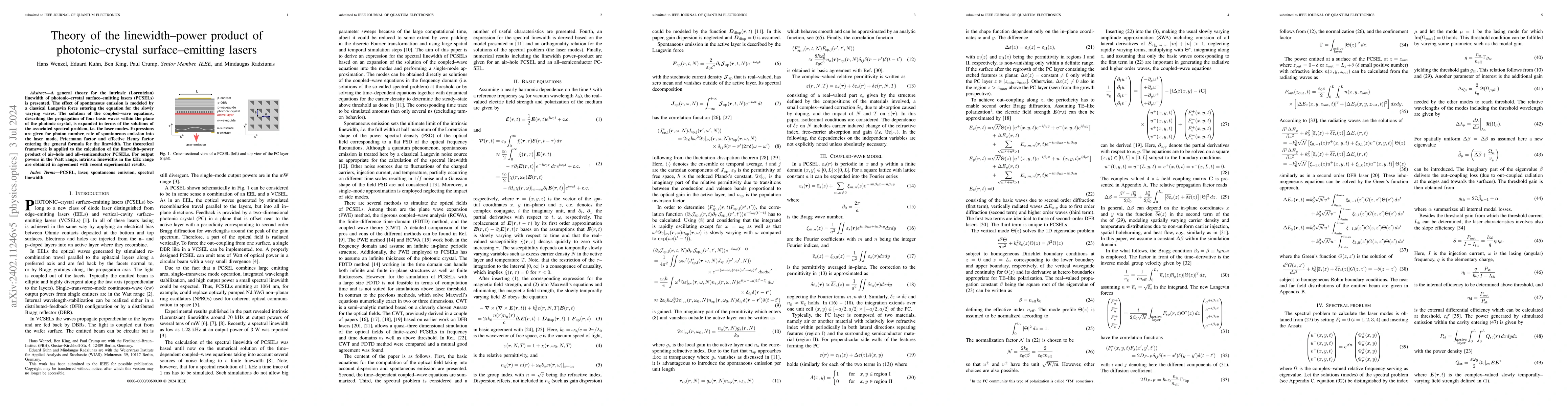 Thumbnail for Theory of the linewidth-power product of photonic-crystal
  surface-emitting lasers