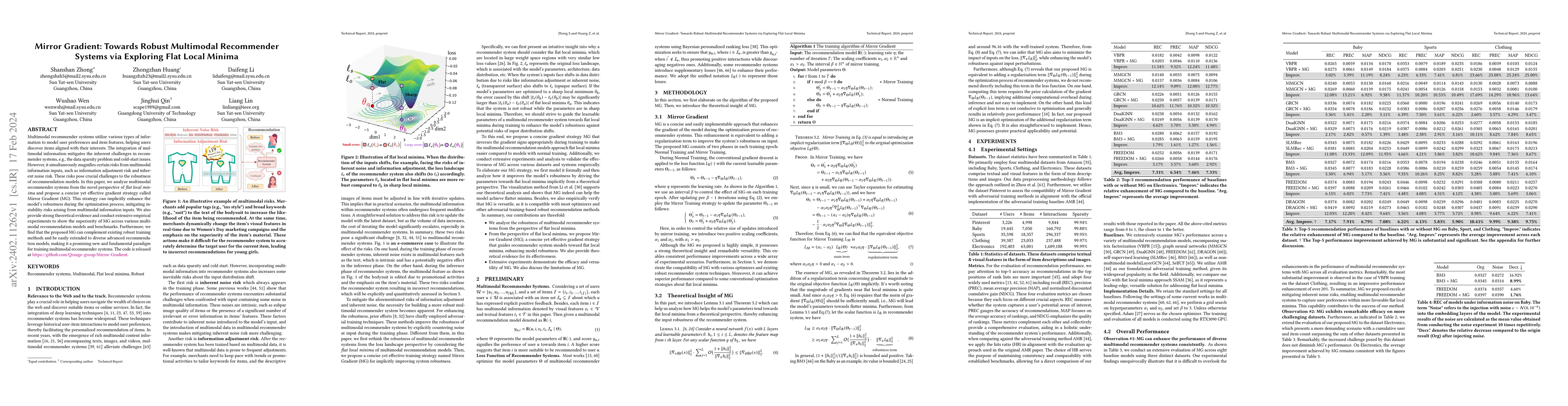 Thumbnail for Mirror Gradient: Towards Robust Multimodal Recommender Systems via
  Exploring Flat Local Minima