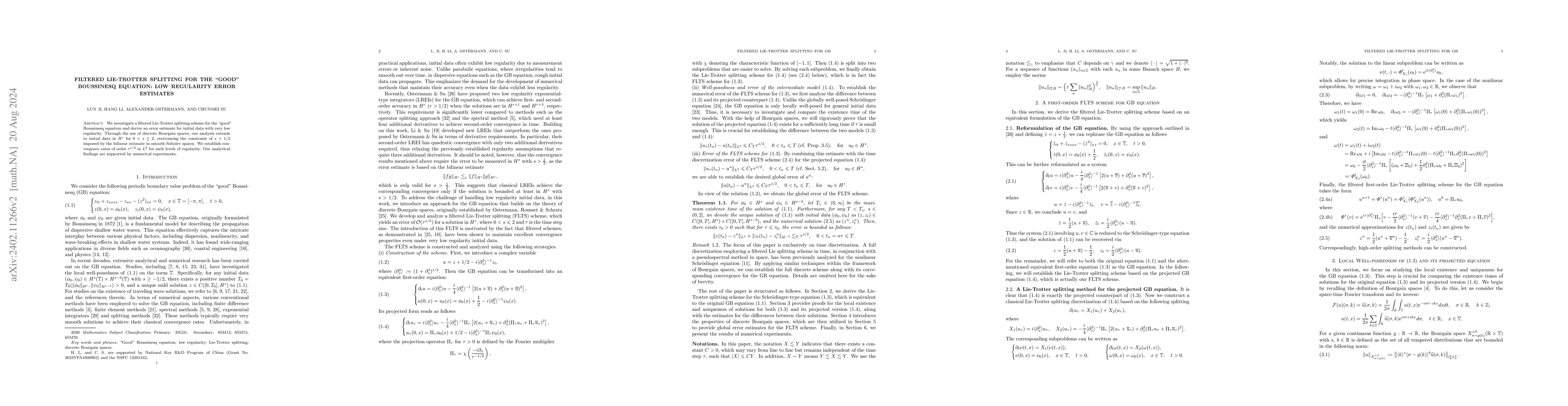 Thumbnail for Filtered Lie-Trotter splitting for the "good" Boussinesq equation: low
  regularity error estimates