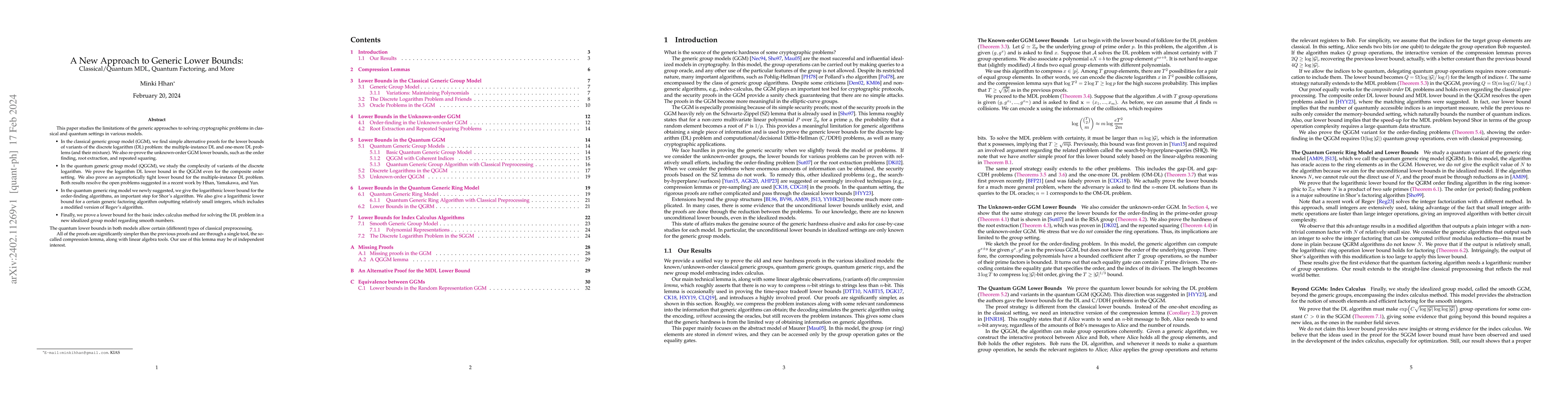 Thumbnail for A New Approach to Generic Lower Bounds: Classical/Quantum MDL, Quantum
  Factoring, and More
