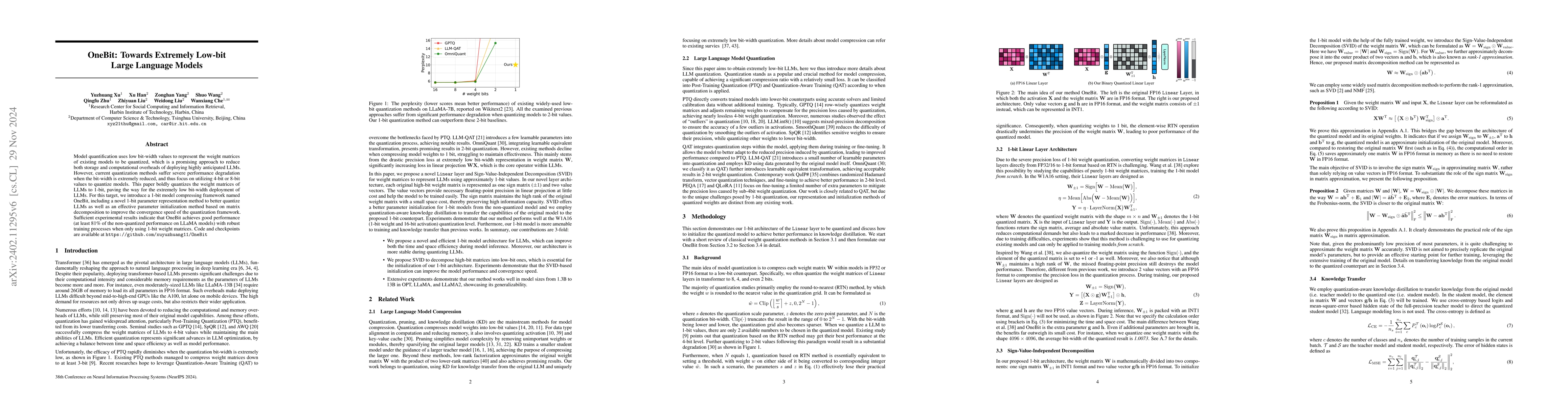 Thumbnail for OneBit: Towards Extremely Low-bit Large Language Models