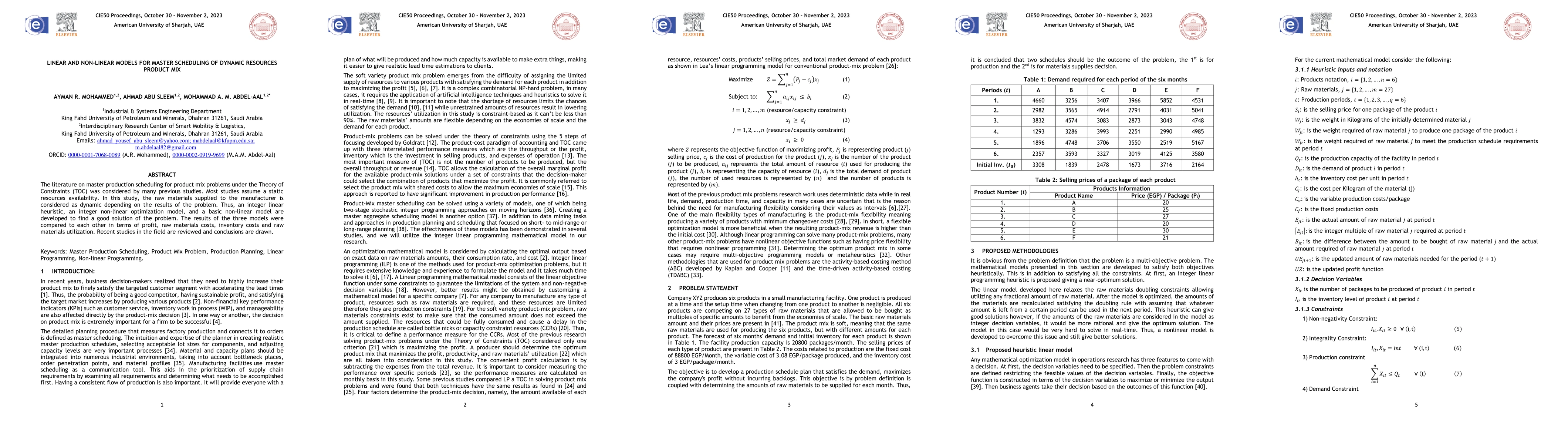 Thumbnail for Linear and Non-Linear Models for Master Scheduling of Dynamic Resources
  Product Mix