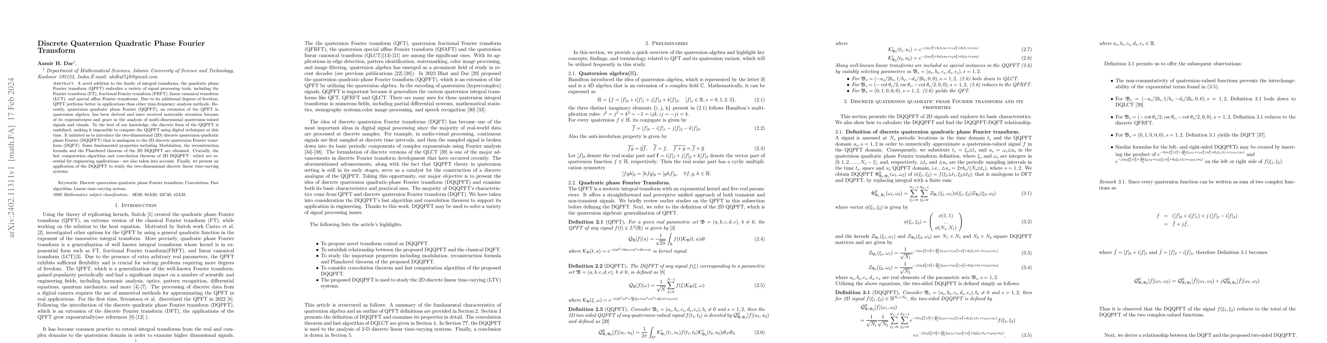 Thumbnail for Discrete Quaternion Quadratic Phase Fourier Transform