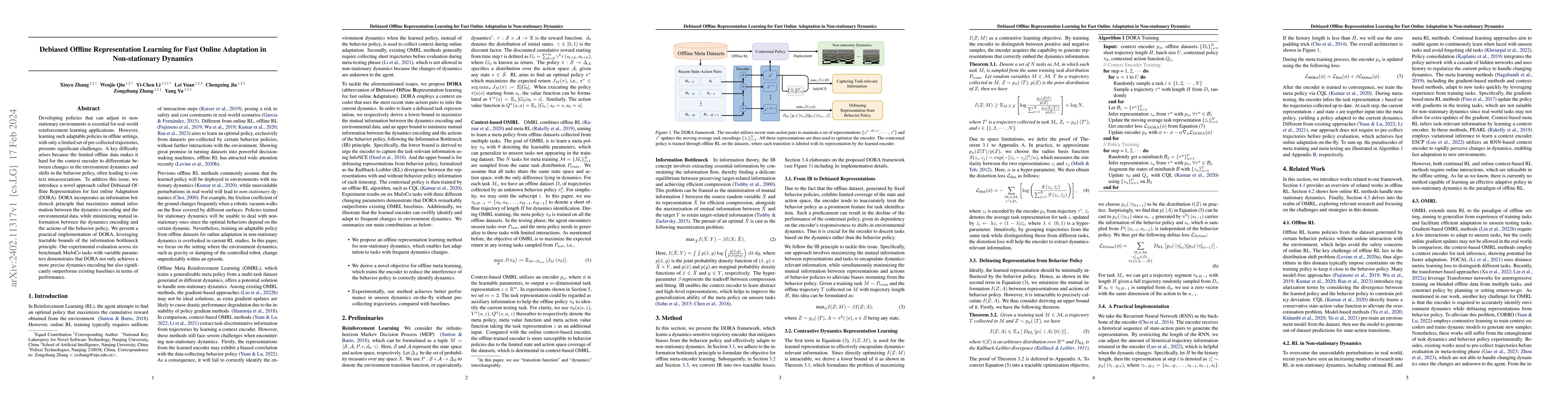 Thumbnail for Debiased Offline Representation Learning for Fast Online Adaptation in
  Non-stationary Dynamics