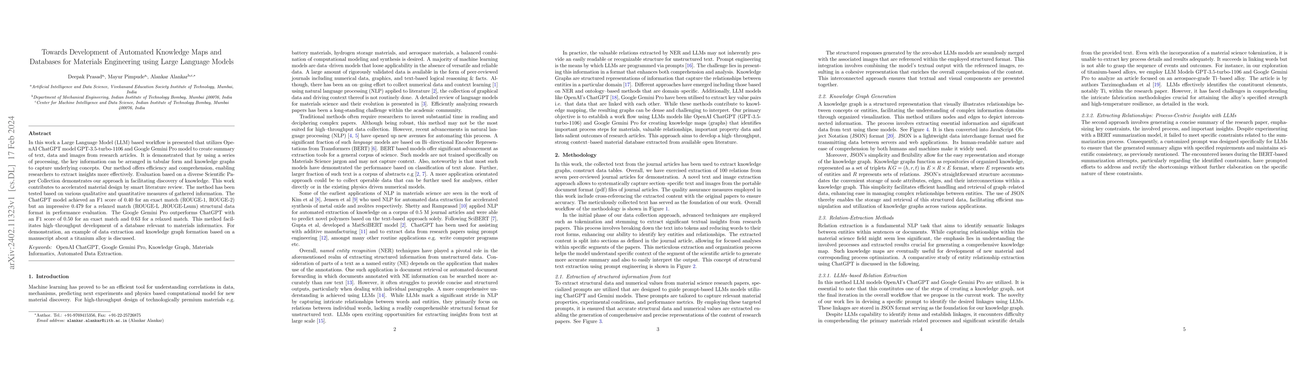 Thumbnail for Towards Development of Automated Knowledge Maps and Databases for
  Materials Engineering using Large Language Models