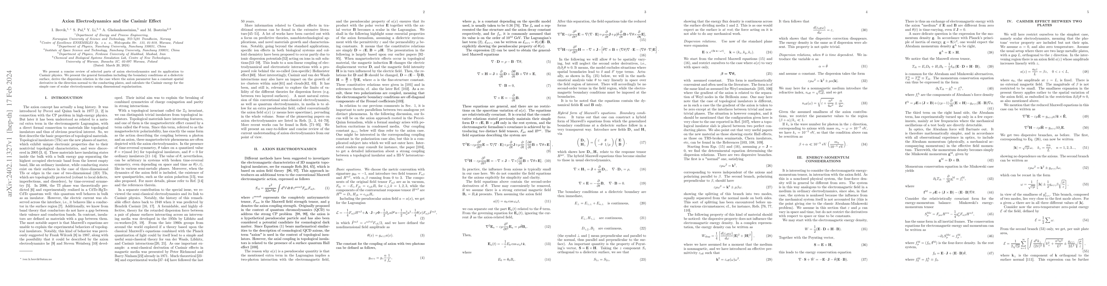Thumbnail for Axion Electrodynamics and the Casimir Effect