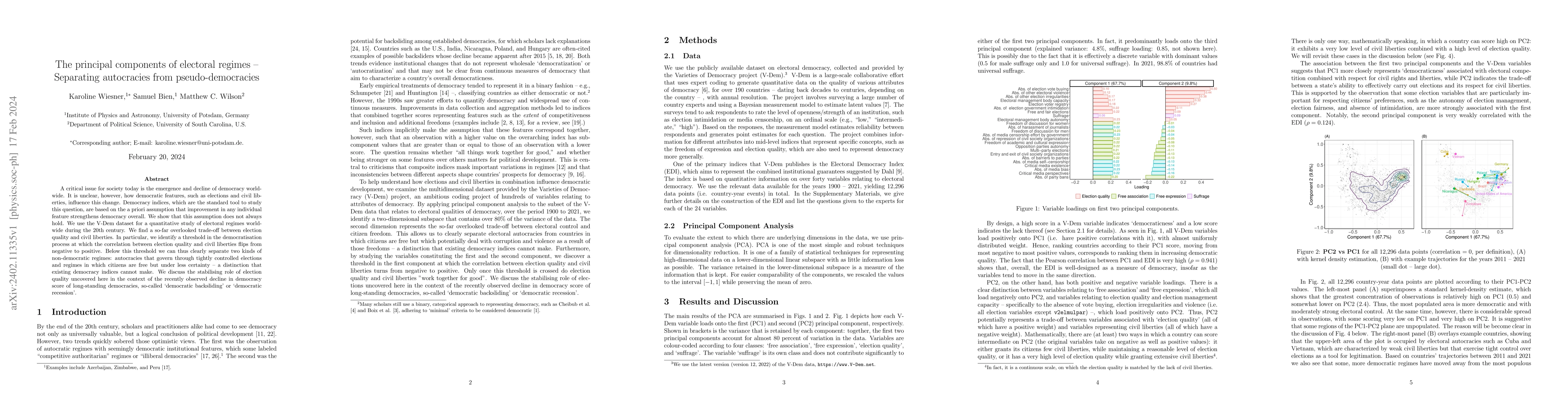 Thumbnail for The principal components of electoral regimes -- Separating autocracies
  from pseudo-democracies