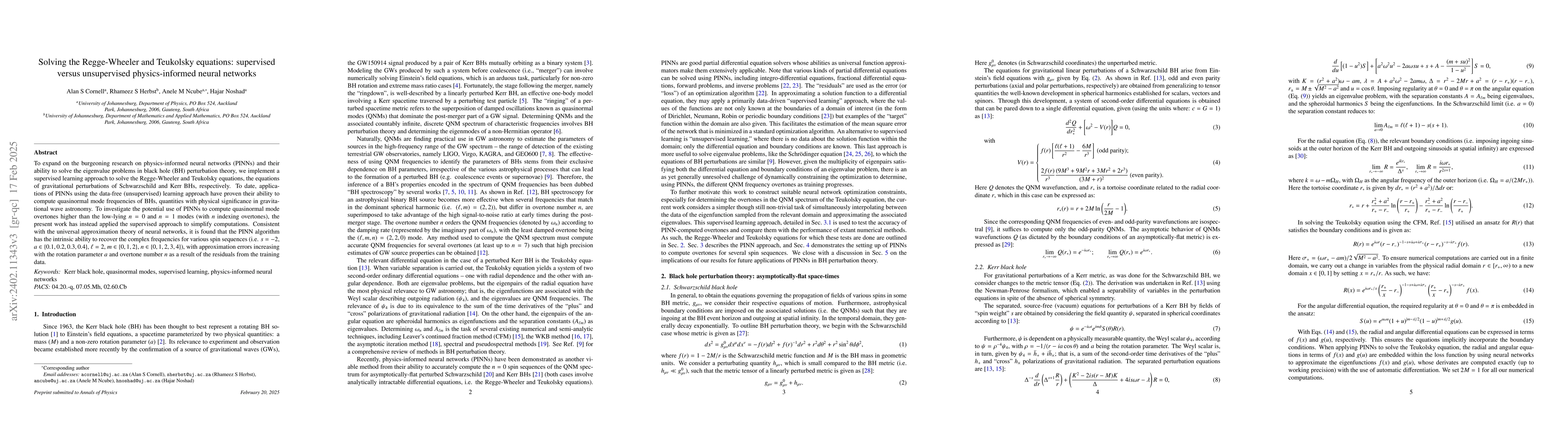 Thumbnail for Solving the Regge-Wheeler and Teukolsky equations: supervised vs.
  unsupervised physics-informed neural networks