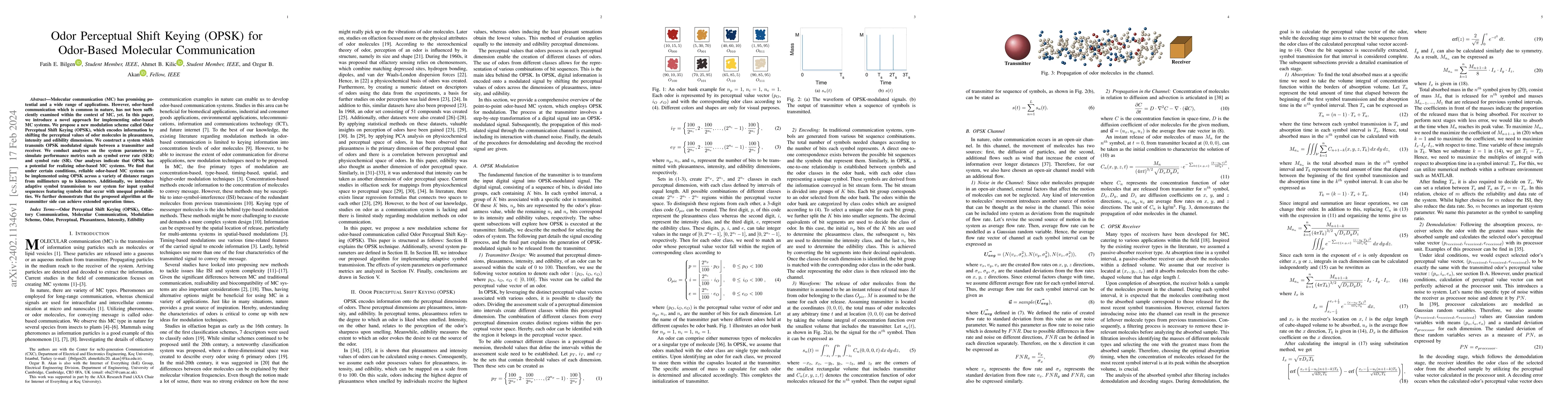 Thumbnail for Odor Perceptual Shift Keying (OPSK) for Odor-Based Molecular
  Communication