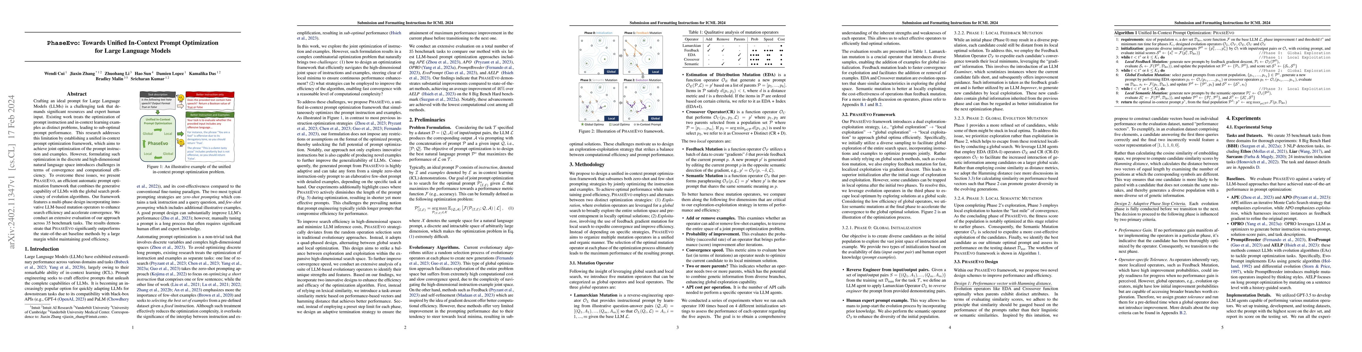 Thumbnail for PhaseEvo: Towards Unified In-Context Prompt Optimization for Large
  Language Models