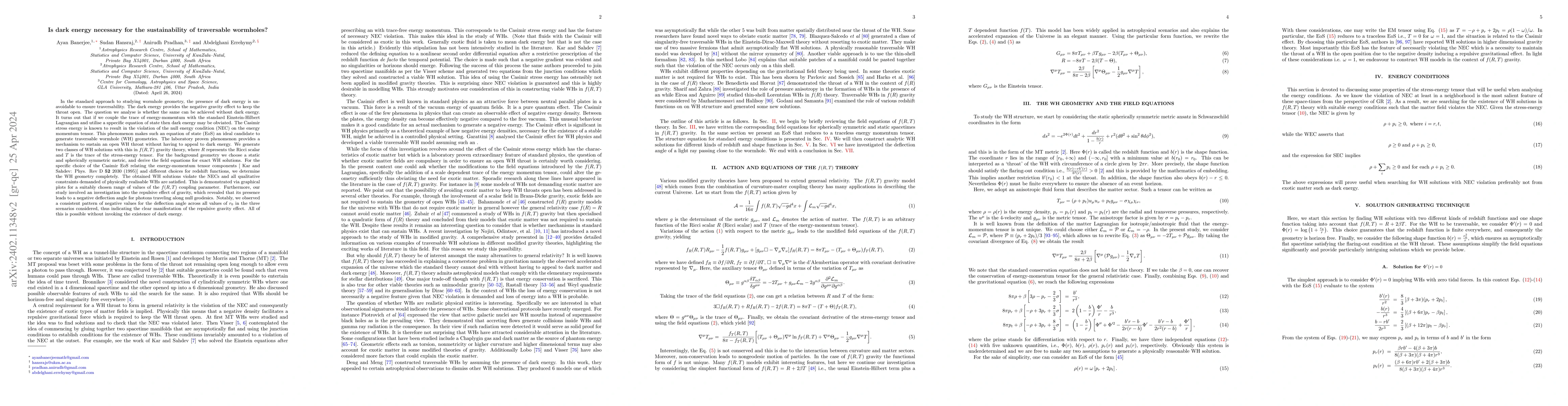 Thumbnail for Is dark energy necessary for the sustainability of traversable
  wormholes?
