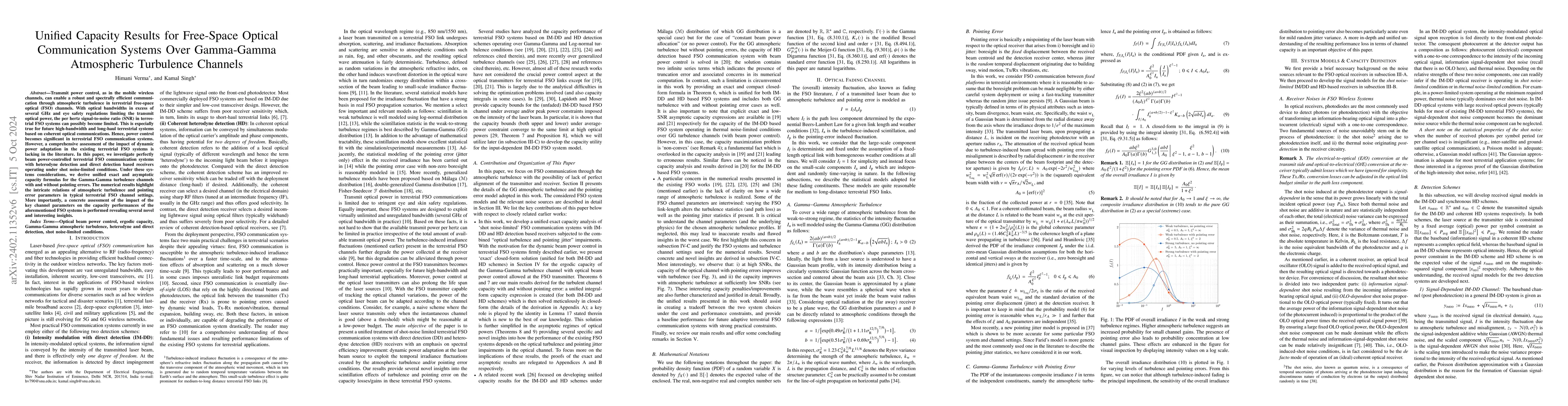 Thumbnail for Unified Capacity Results for Free-Space Optical Communication Systems
  Over Gamma-Gamma Atmospheric Turbulence Channels