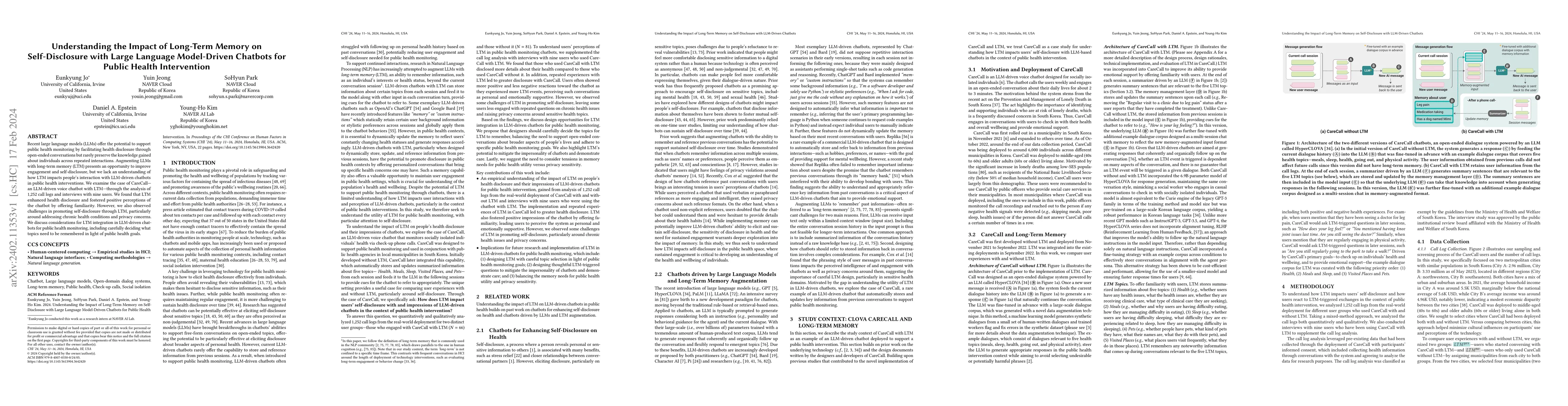 Thumbnail for Understanding the Impact of Long-Term Memory on Self-Disclosure with
  Large Language Model-Driven Chatbots for Public Health Intervention