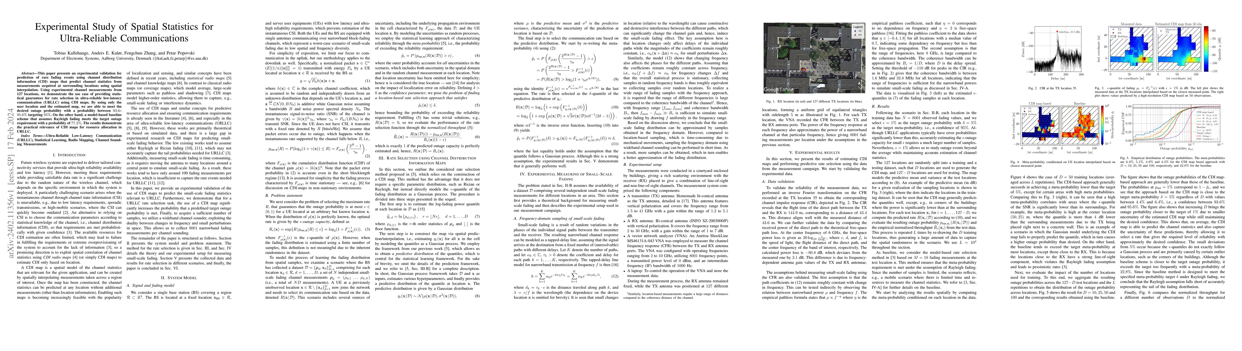 Thumbnail for Experimental Study of Spatial Statistics for Ultra-Reliable
  Communications