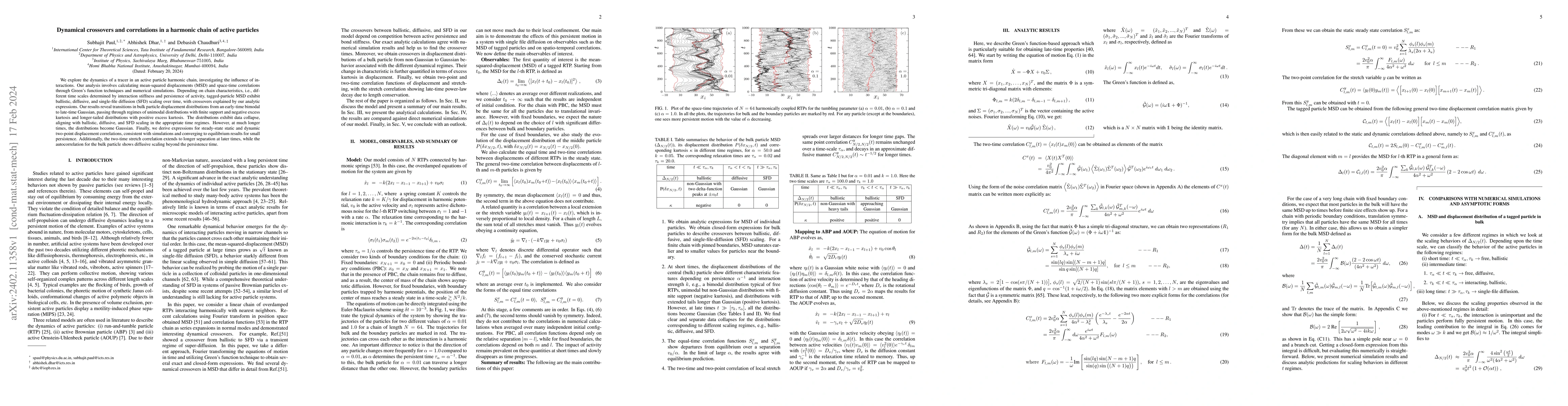 Thumbnail for Dynamical crossovers and correlations in a harmonic chain of active
  particles